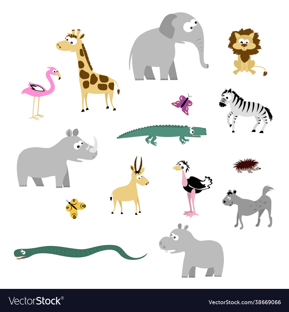 Set african animals in cartoon 2d style Royalty Free Vector