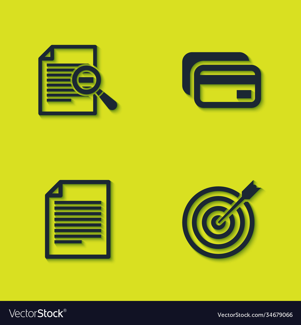 Set document with search target arrow and credit vector image Set document with search target arrow and credit
