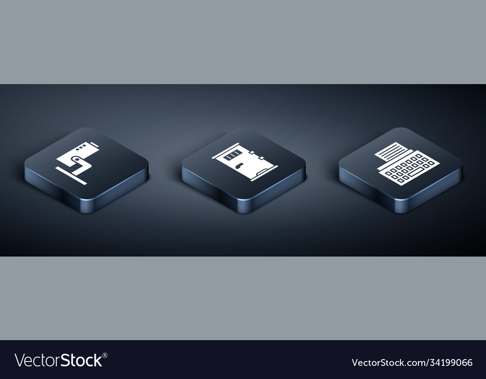 Set isometric security camera retro typewriter Vector Image Set isometric security camera retro typewriter