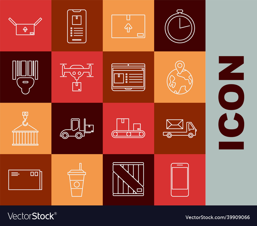 Set line mobile phone with app delivery tracking vector image Set line mobile phone with app delivery tracking