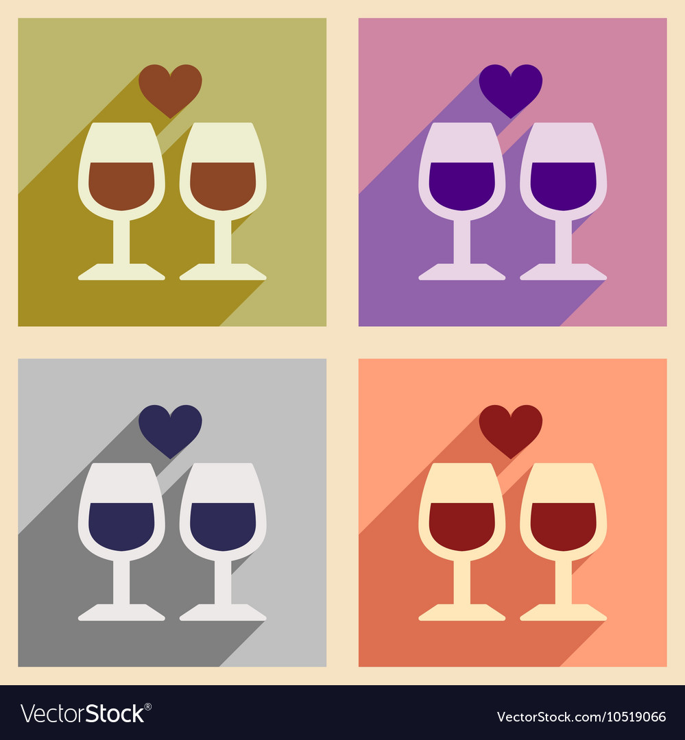 Set of flat web icons with long shadow wine