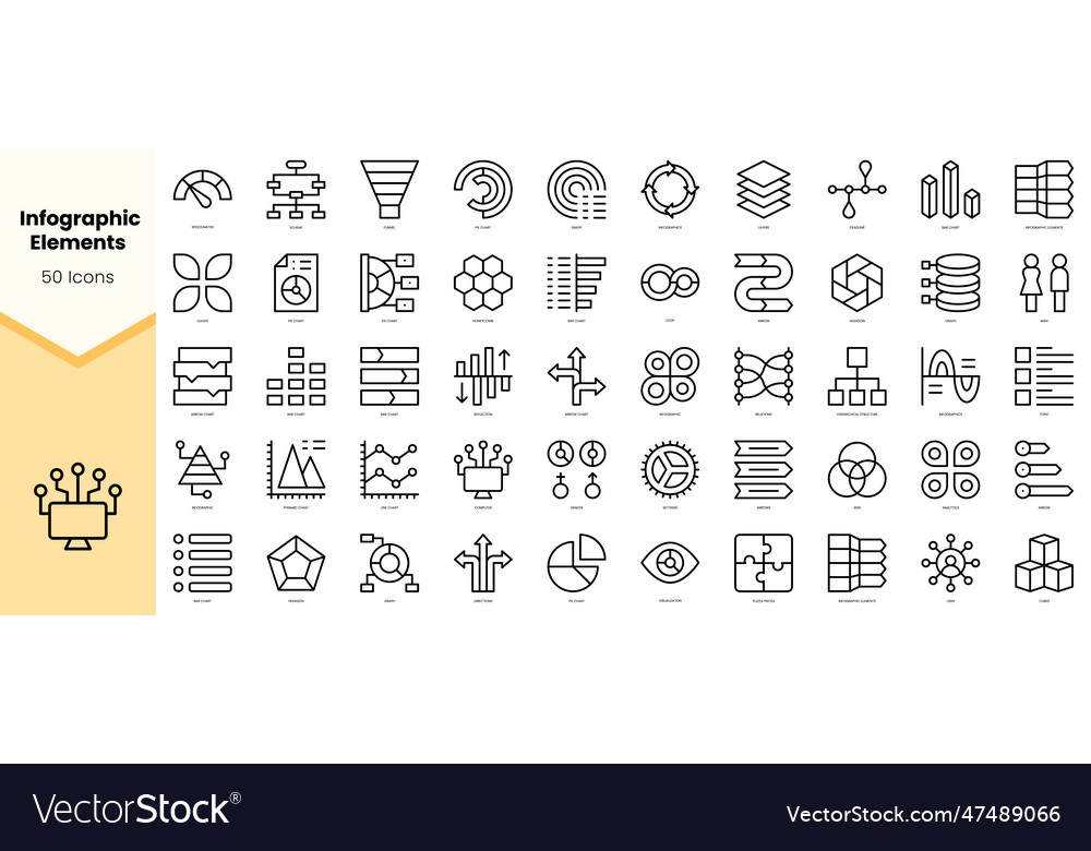 Set of simple outline infographic elements icons vector image Set of simple outline infographic elements icons