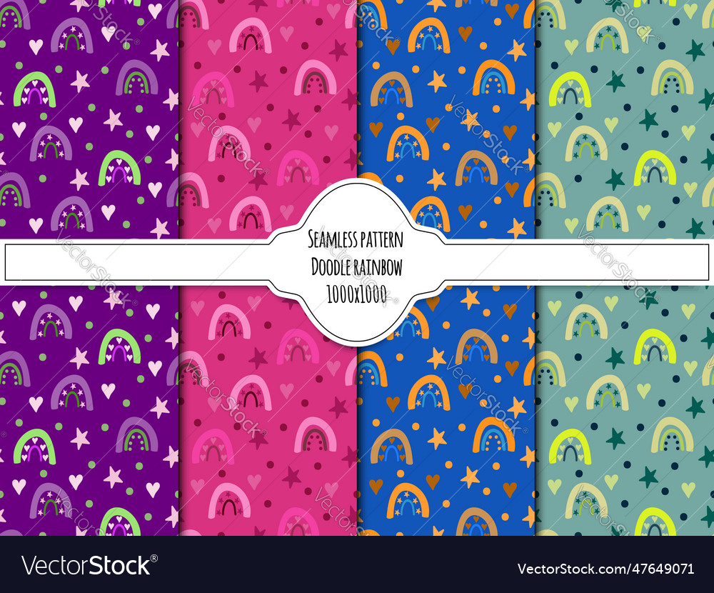 A set of seamless doodle rainbow pattern modern