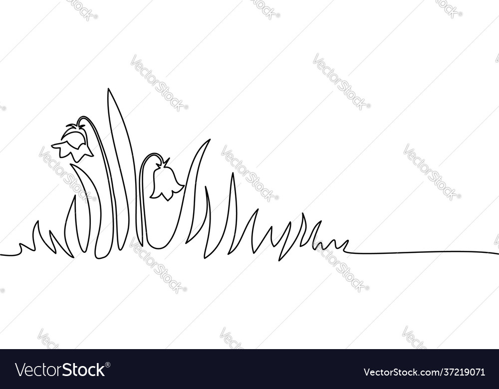 Abstract meadow line with grass and flowers Vector Image