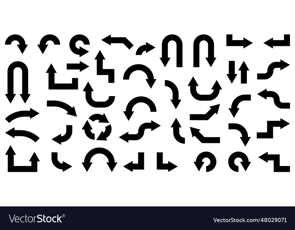 Black arrows set on white background pointers vector image Black arrows set on white background pointers