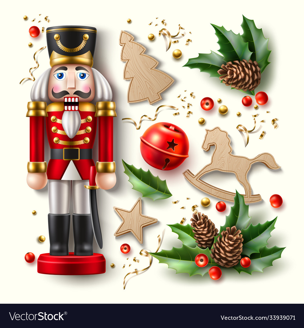 Christmas symbol realistic set nutcracker a Vector Image