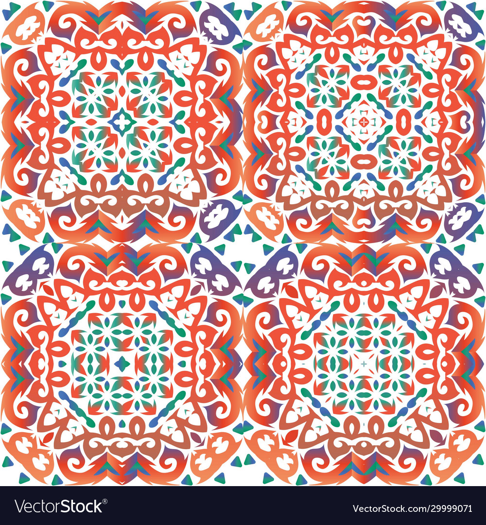 Colored ethnic patterns in ceramic tile Royalty Free Vector