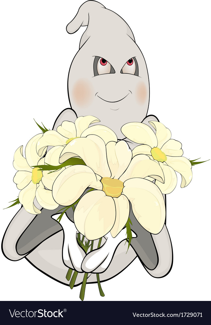 Ghost and bunch of flowers cartoon