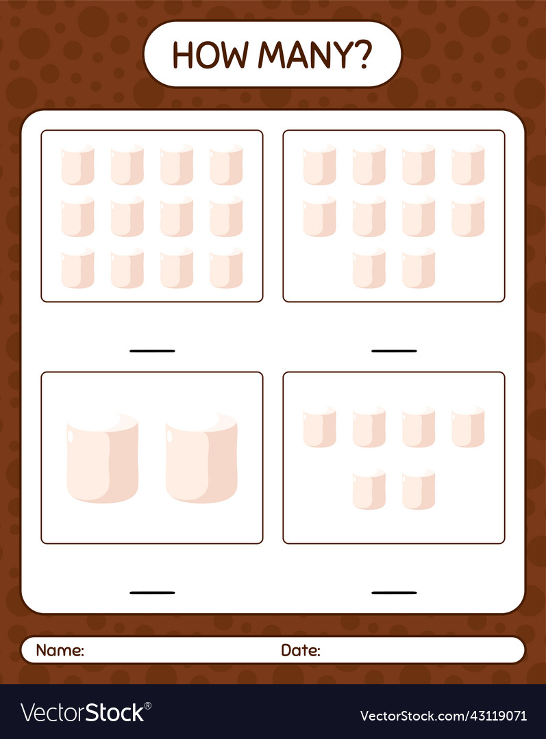 How many counting game with marshmallow worksheet vector image How many counting game with marshmallow worksheet