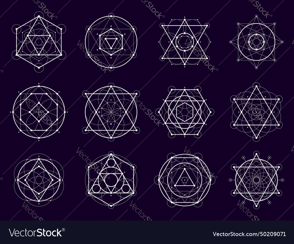 Sacred geometric shapes mystery esoteric symbols Vector Image