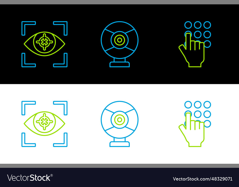 Set line password protection eye scan vector image Set line password protection eye scan