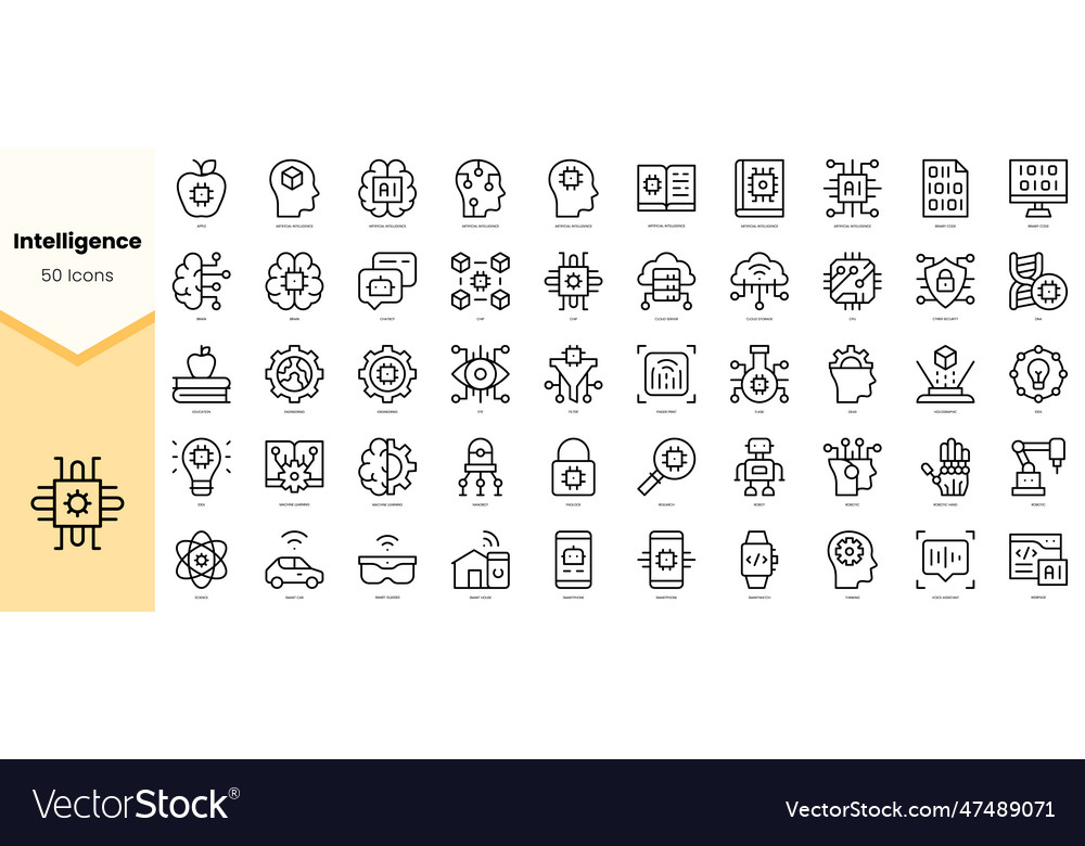 Set of intelligence icons simple line art style vector image Set of intelligence icons simple line art style