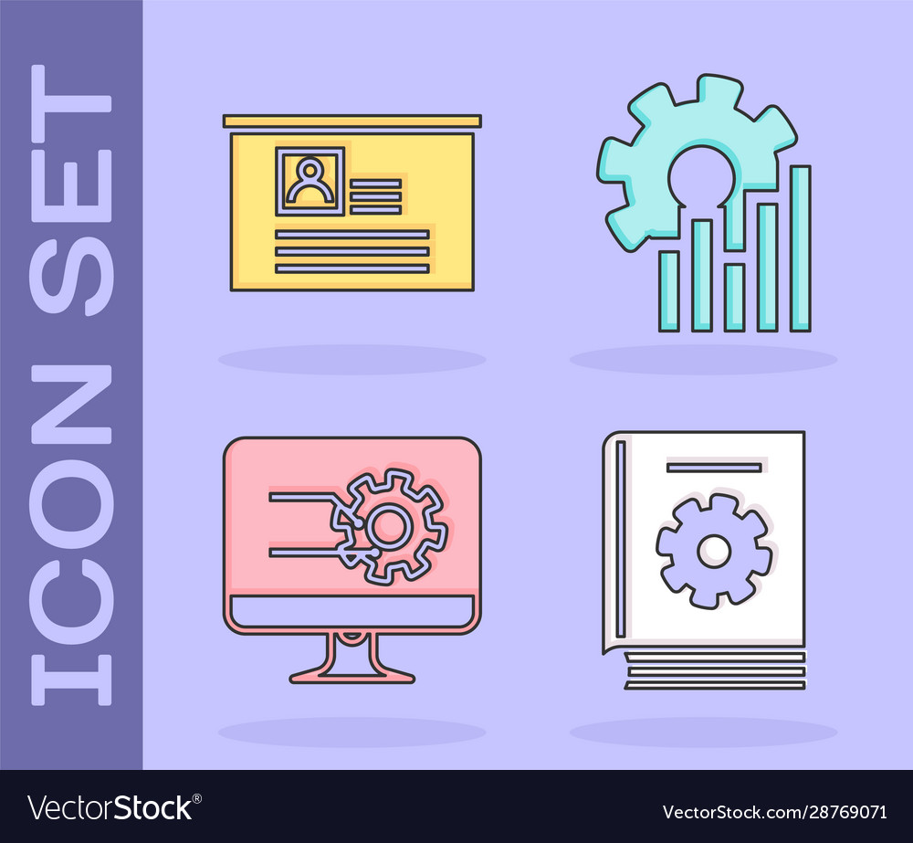 Set user manual board with resume computer vector image Set user manual board with resume computer