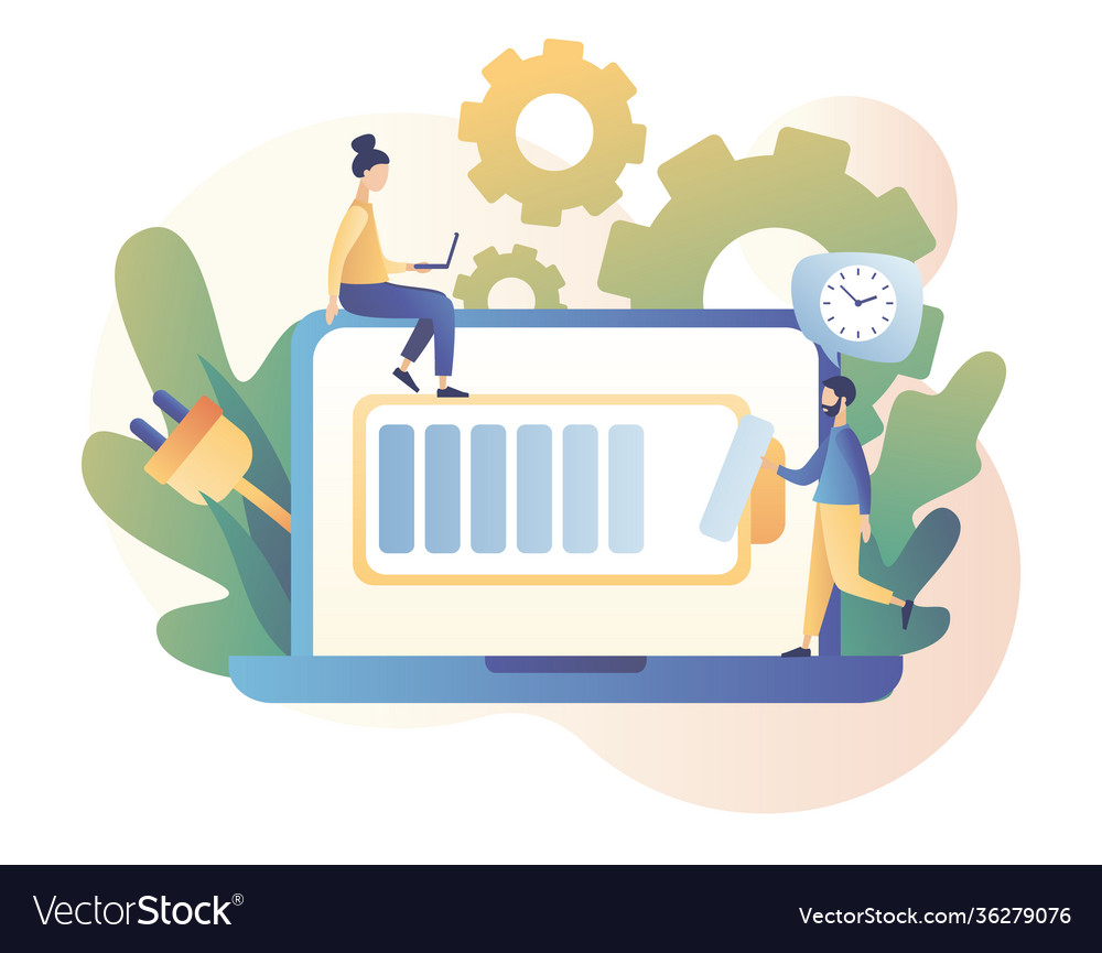Battery charge tiny users performance vector image Battery charge tiny users performance