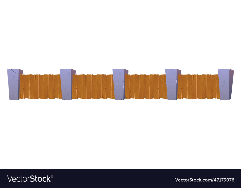 Cartoon fence made from wood and stones set Vector Image