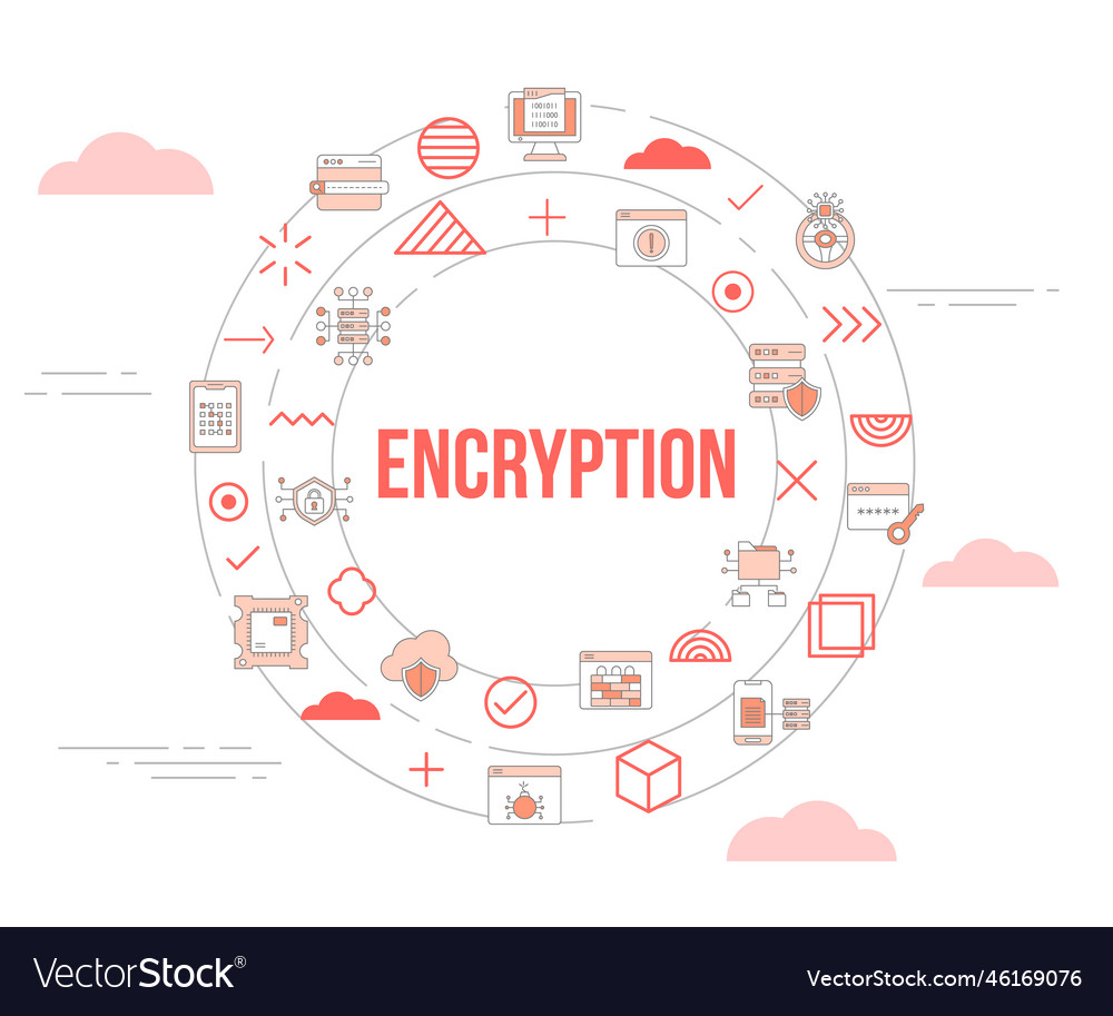 Encryption concept with icon set template banner