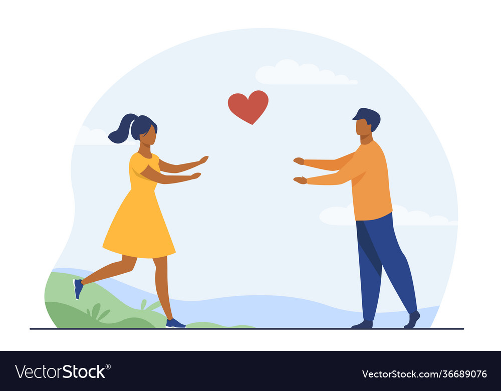 Happy couple running to each other Royalty Free Vector Image