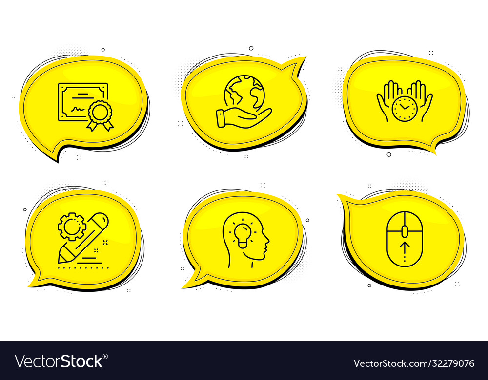 Idea head safe time and swipe up icons set vector image Idea head safe time and swipe up icons set