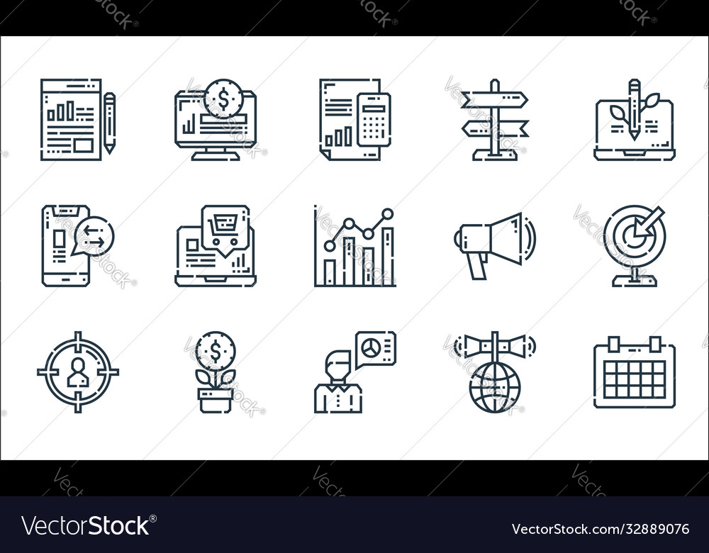Marketing line icons linear set quality vector image Marketing line icons linear set quality