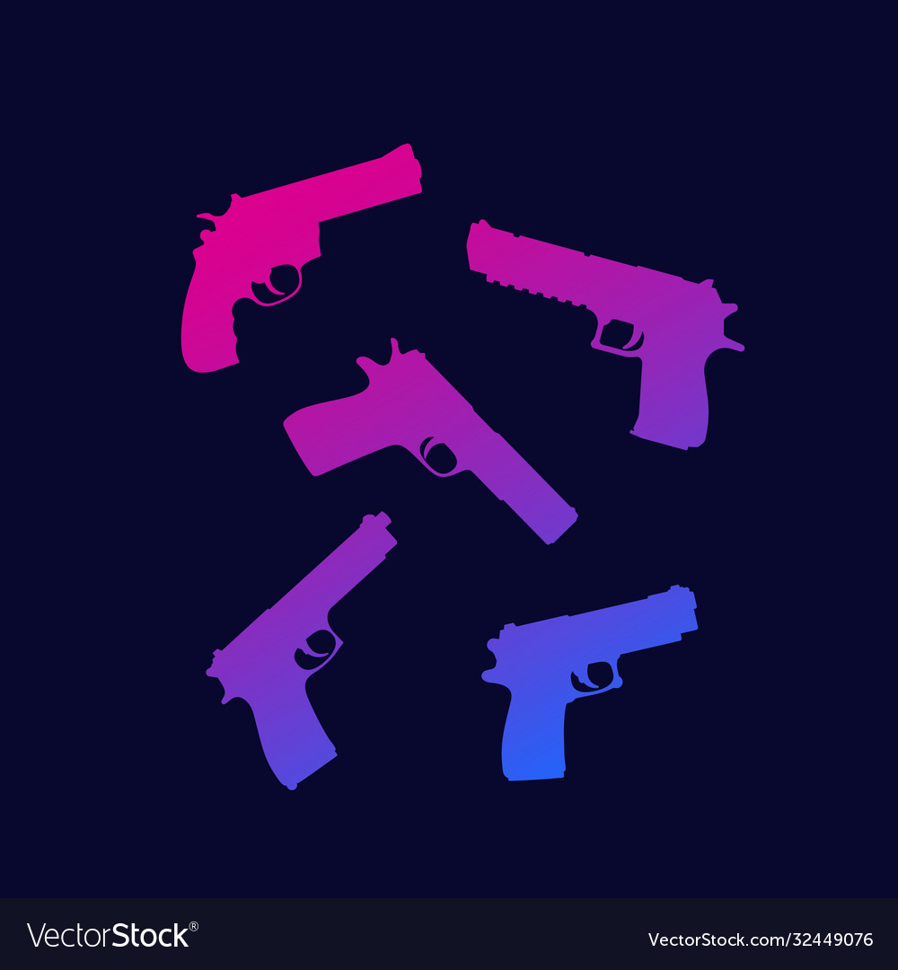 Revolver pistol guns silhouettes with gradient Vector Image