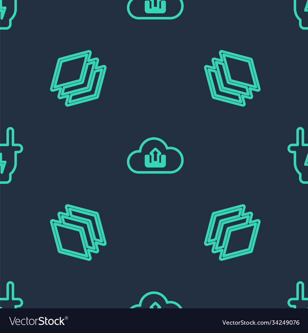 Set line cloud upload layers and electric plug vector image Set line cloud upload layers and electric plug