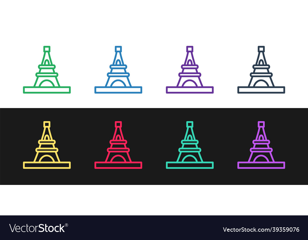 Set line eiffel tower icon isolated on black Vector Image Set line eiffel tower icon isolated on black