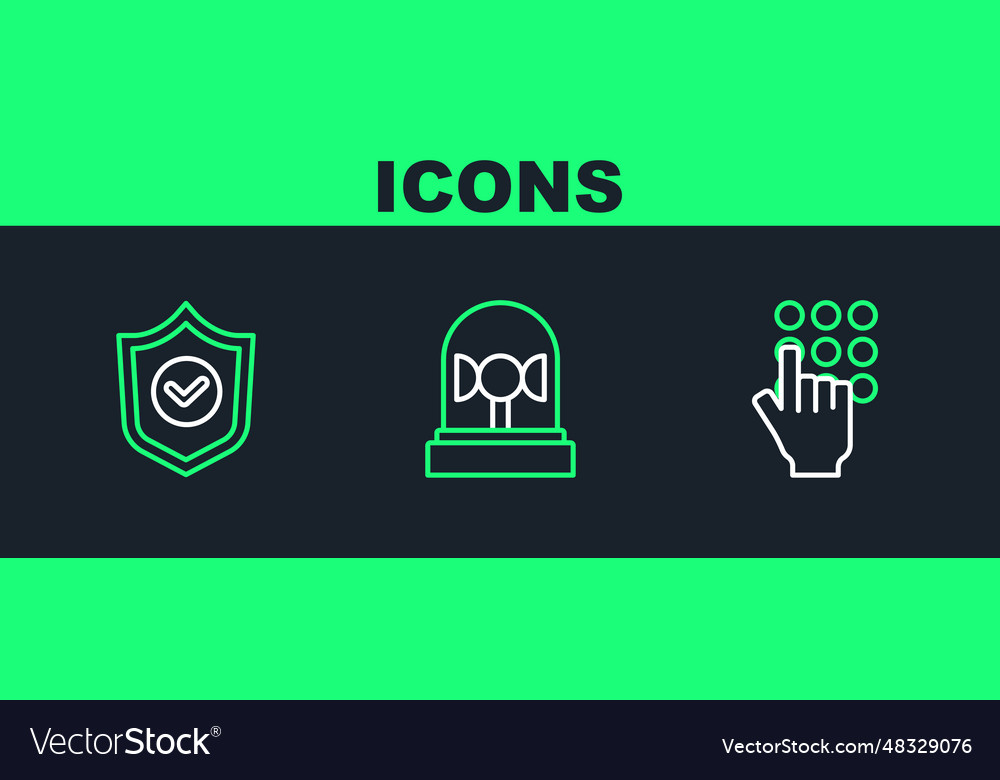 Set line password protection shield with check vector image Set line password protection shield with check