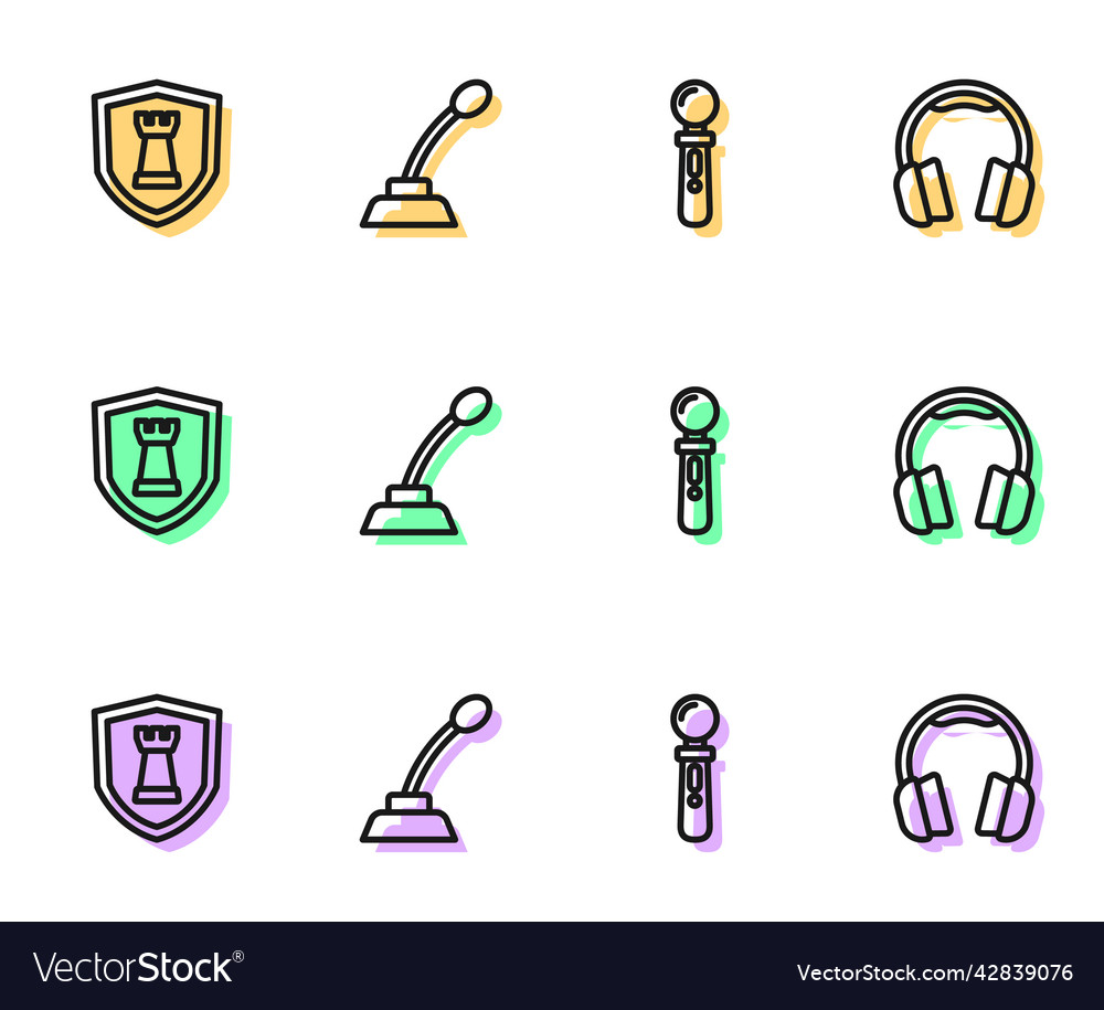 Set line vr controller game chess shield vector image Set line vr controller game chess shield