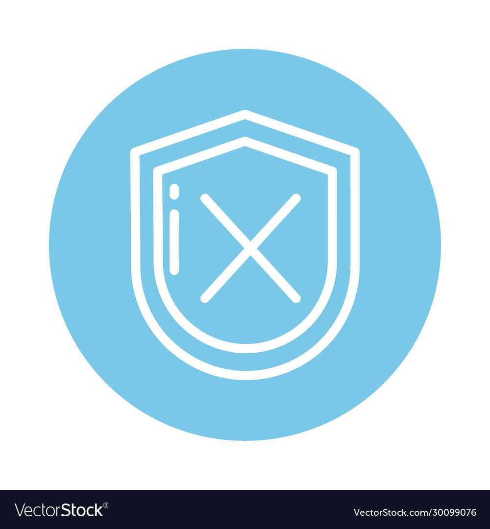Shield with x block and flat style icon