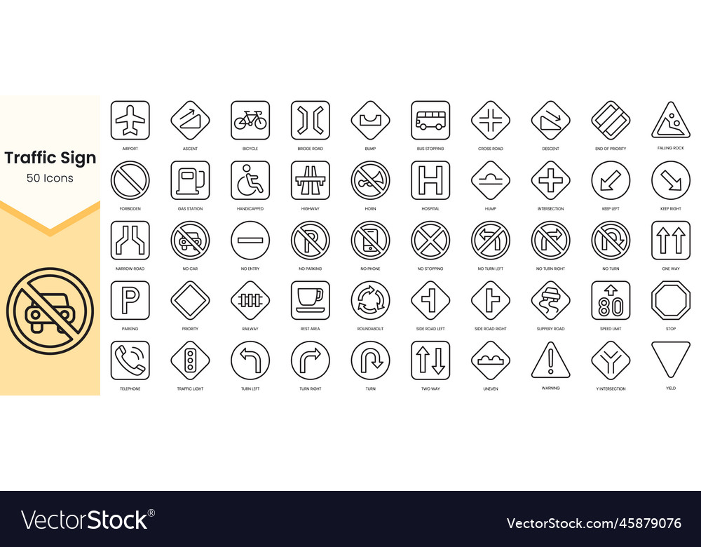 Simple outline set of traffic sign icons linear Vector Image Simple outline set of traffic sign icons linear
