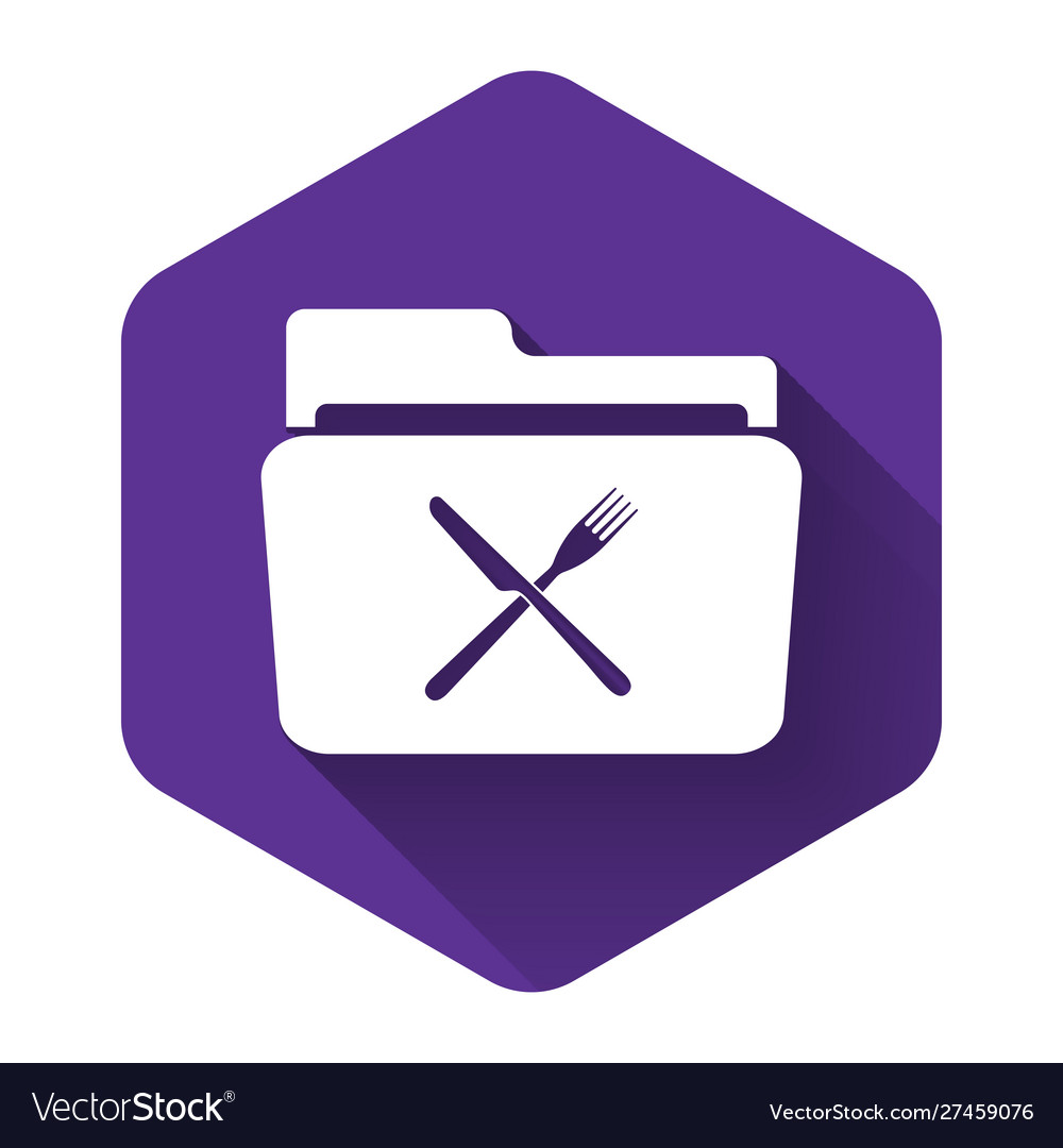 White crossed fork and knife over folder icon