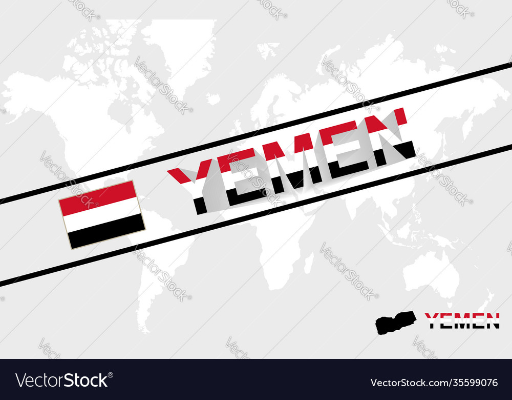 Yemen map flag and text