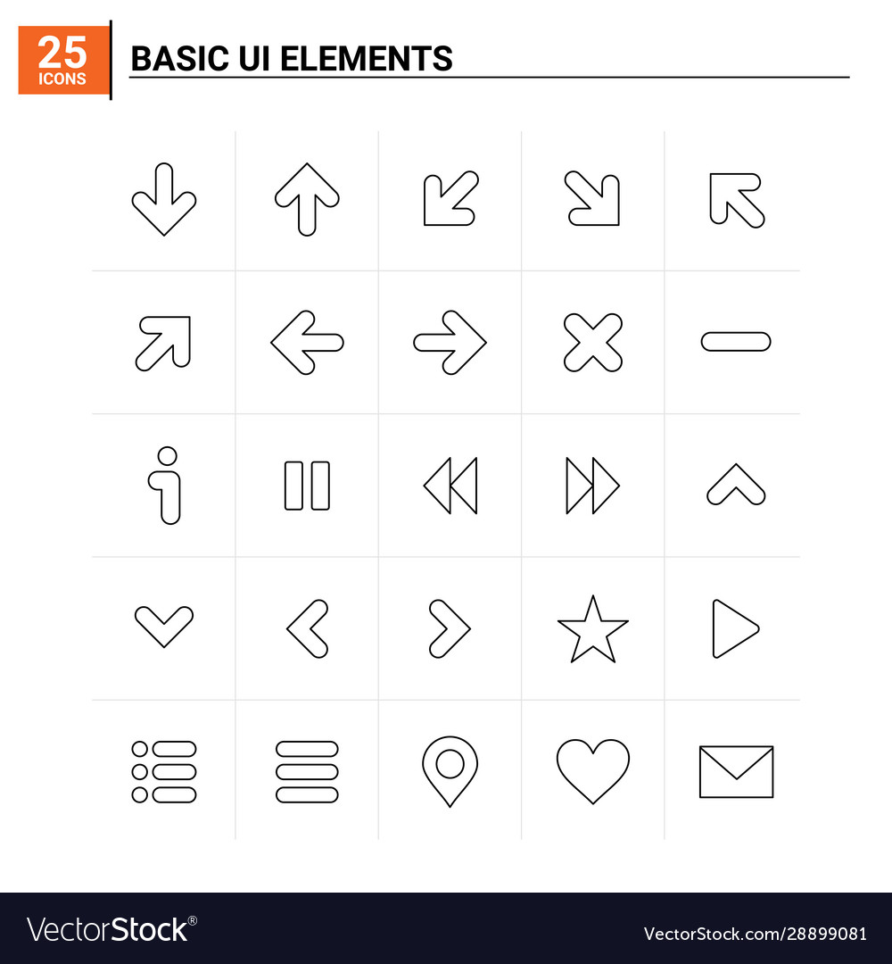 25 basic ui elements icon set background vector image 25 basic ui elements icon set background