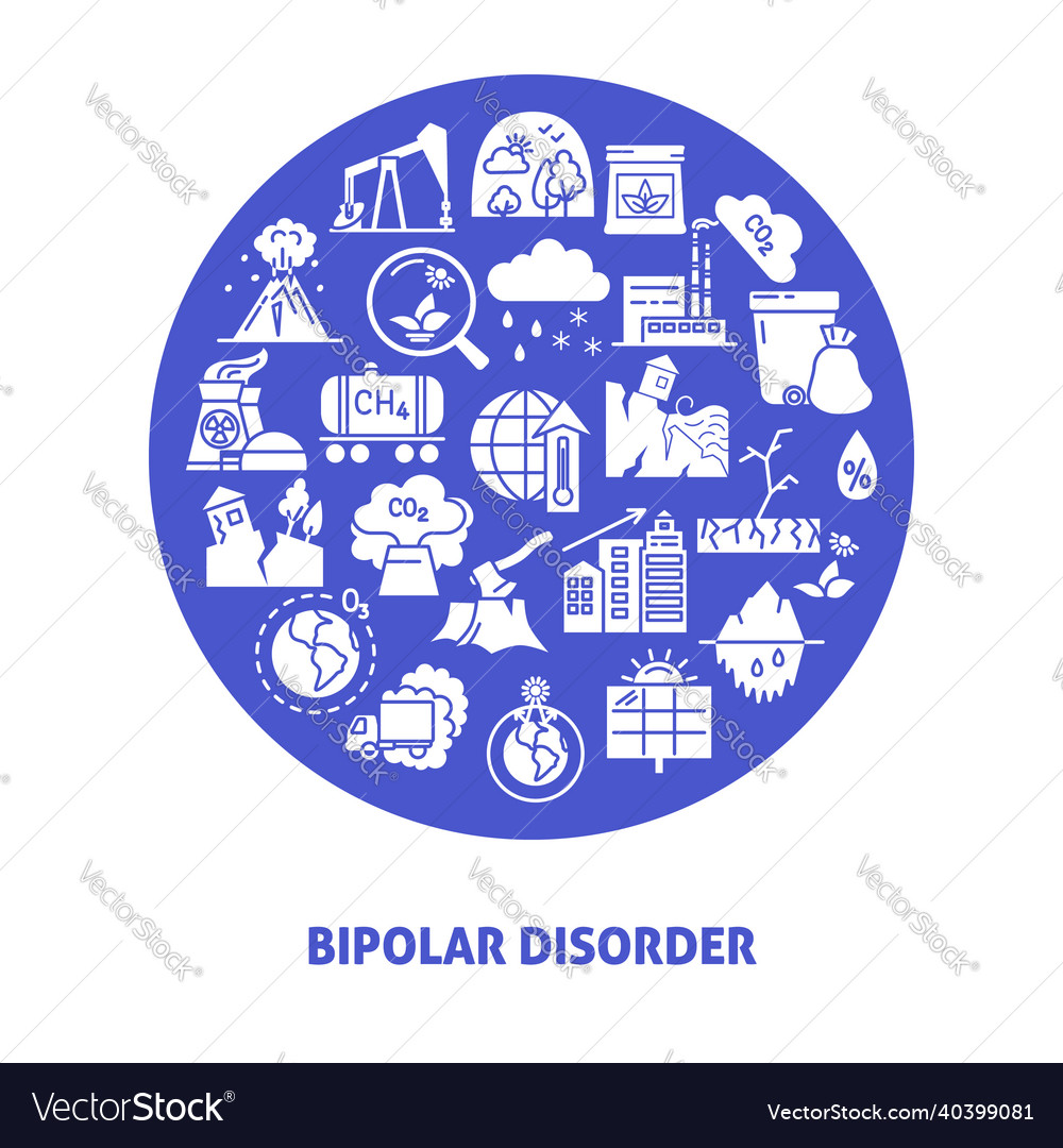 Bipolar disorder round poster in flat style Vector Image