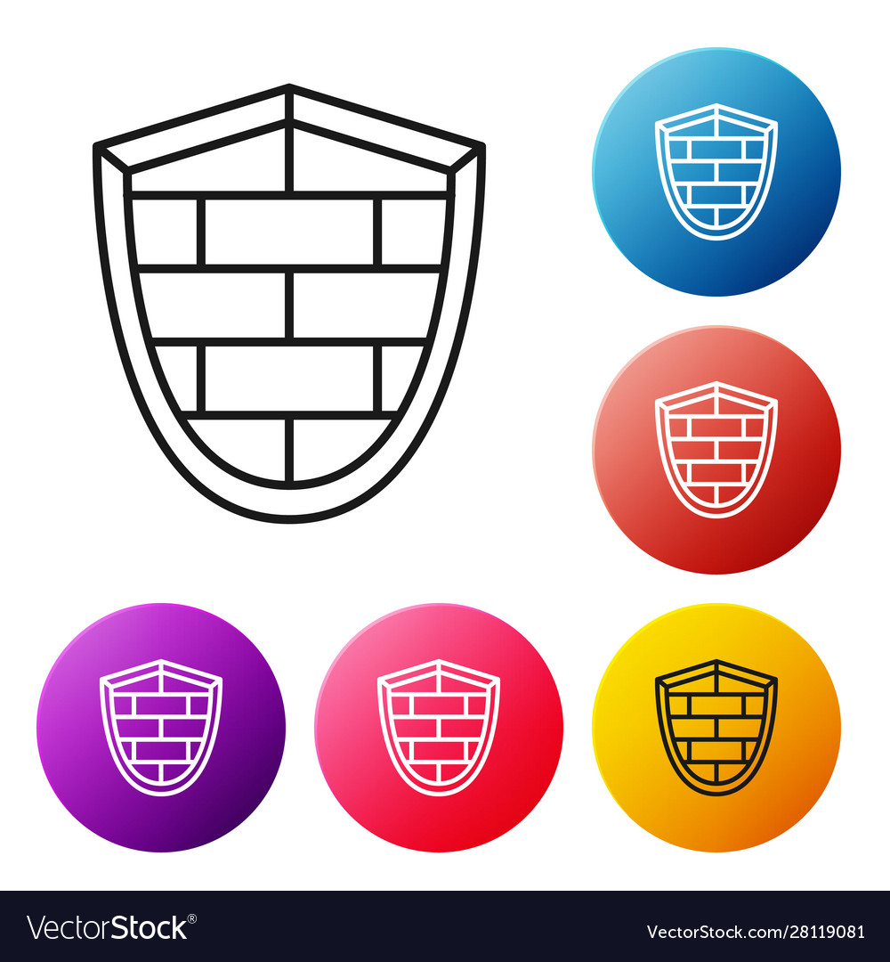 Black line shield with cyber security brick wall