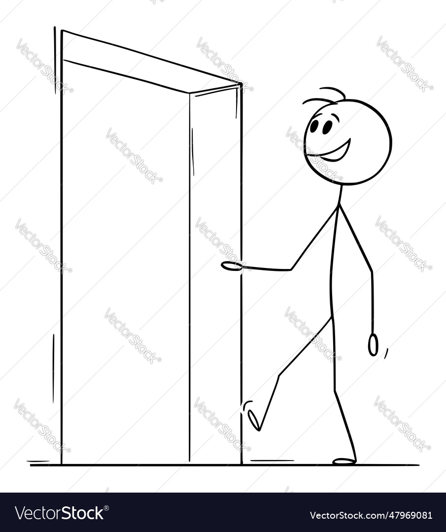 Happy smiling person entering or leaving building Vector Image