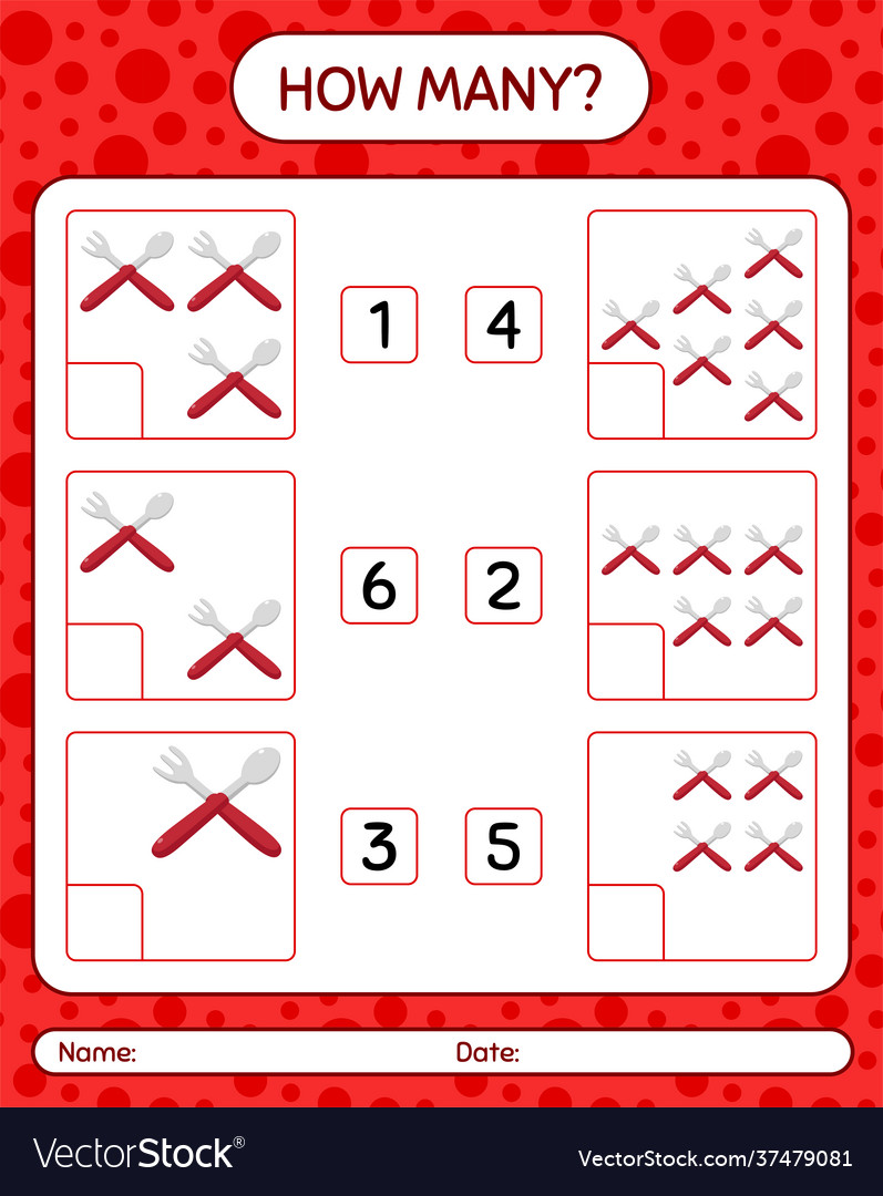 How many counting game with spoon and fork vector image How many counting game with spoon and fork