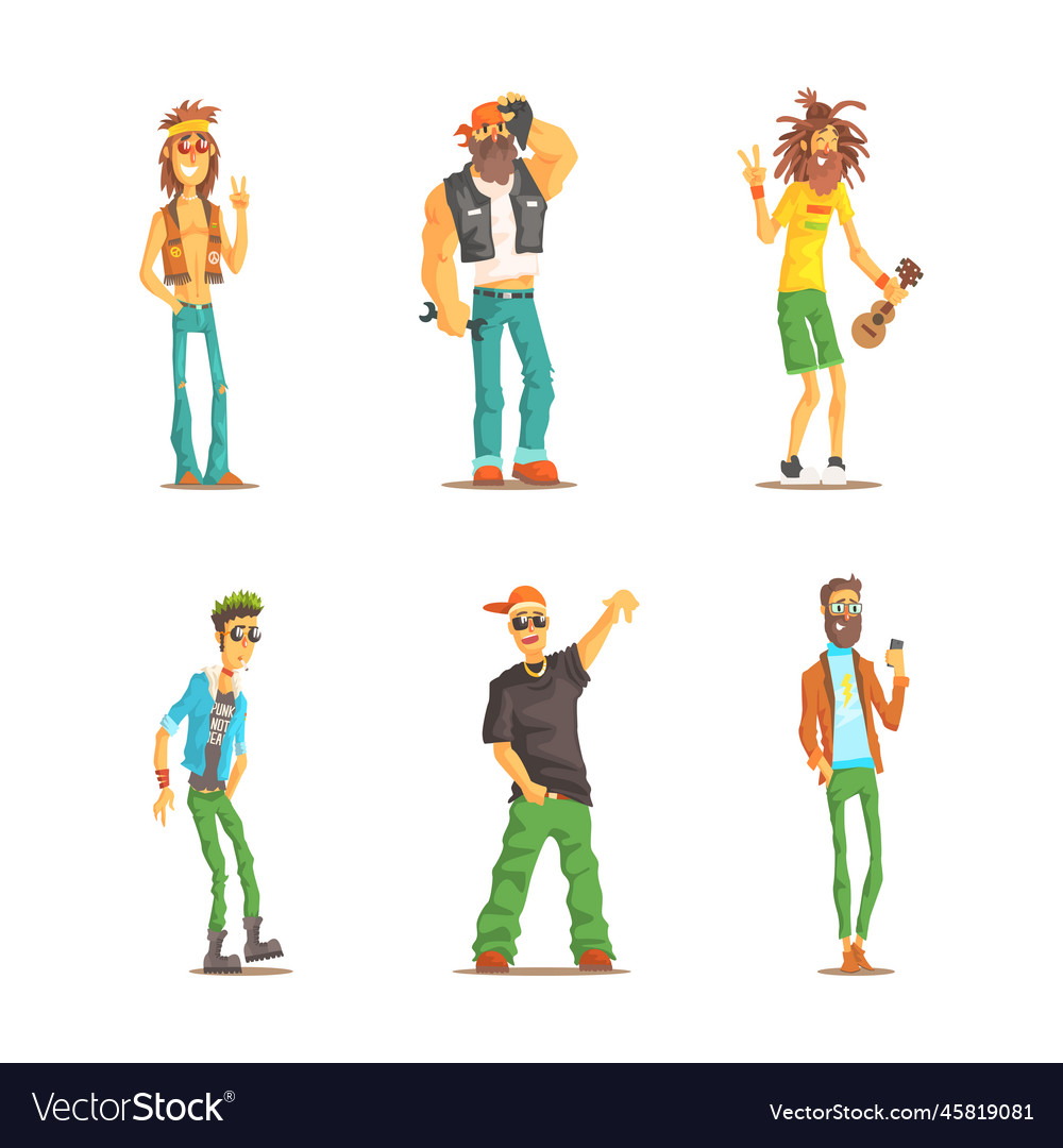 Man character of different subcultures with biker