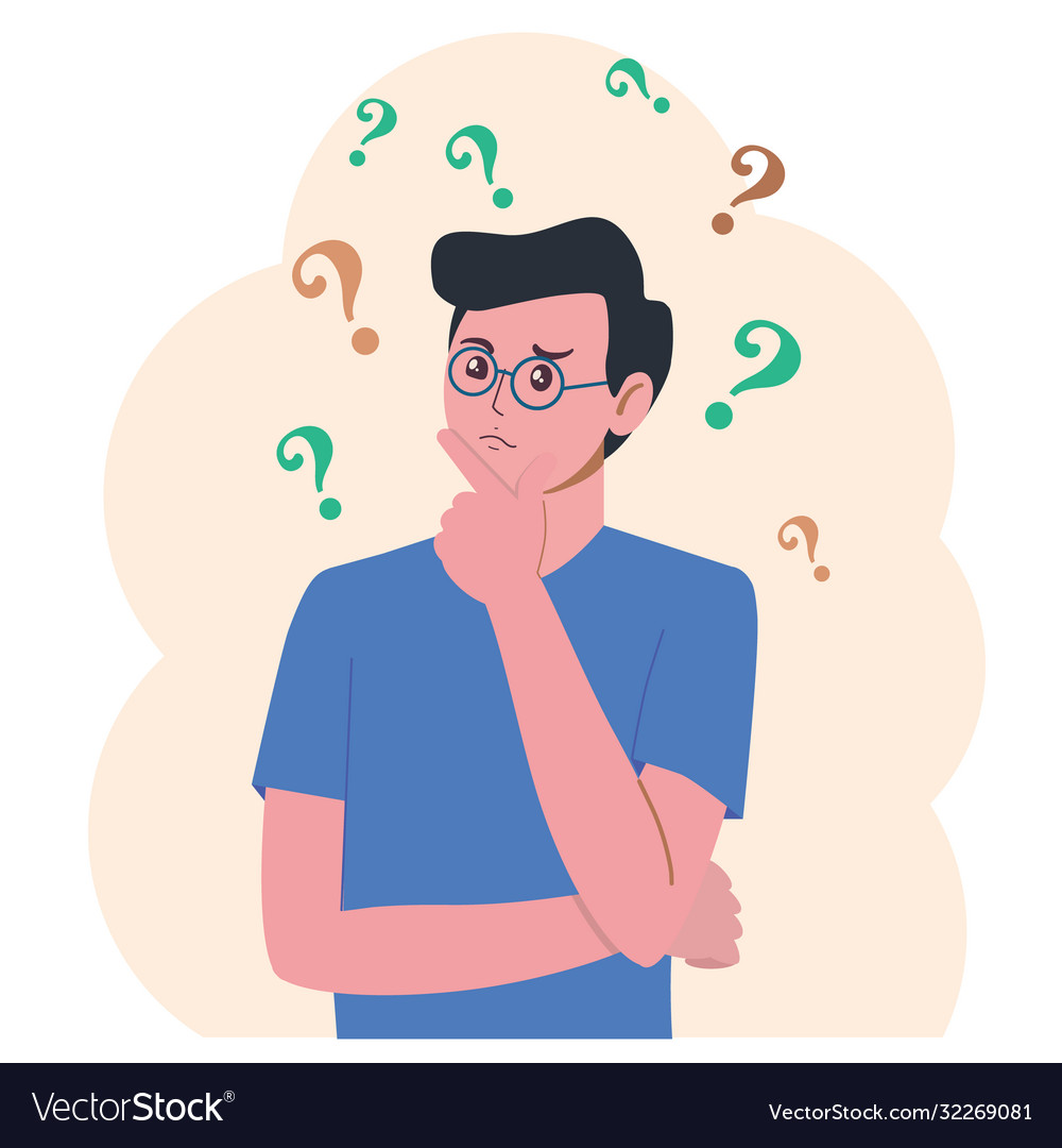 Portrait young man woman boy with question Vector Image