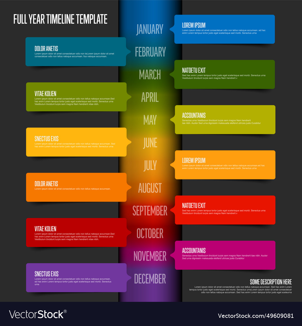 Rainbow full year vertical timeline template Vector Image