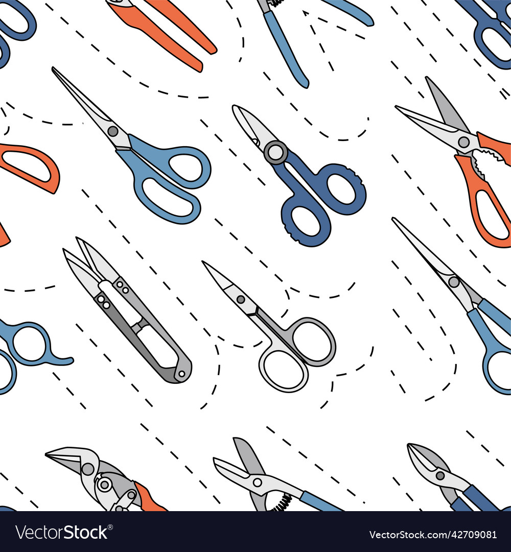 Seamless pattern different scissors models tools