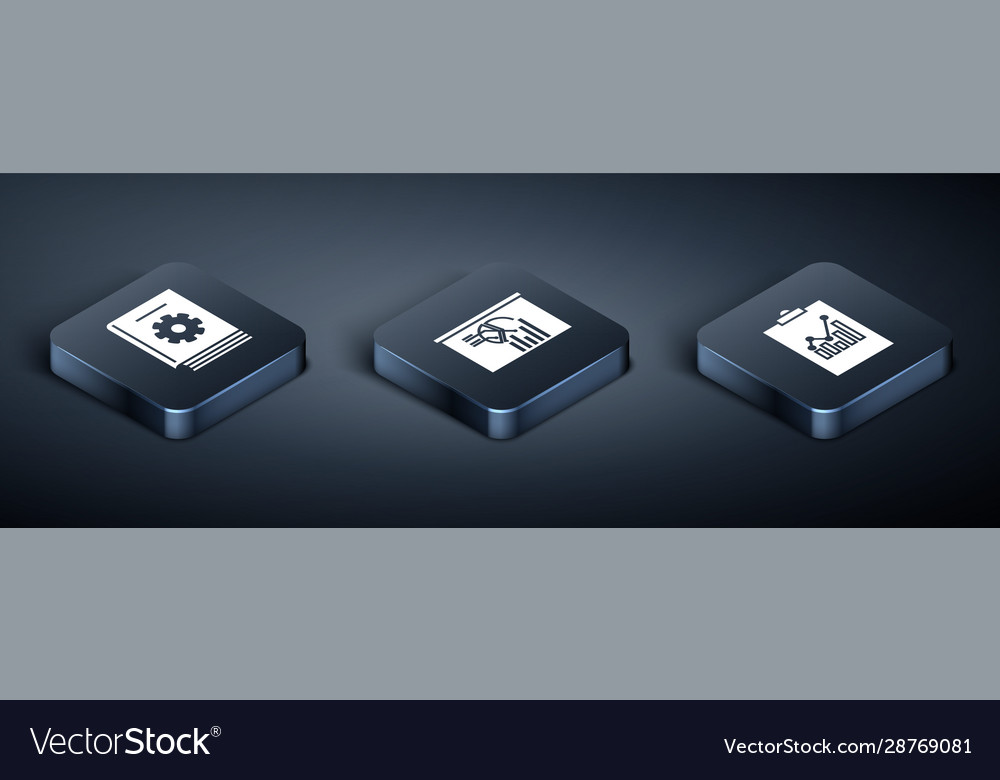 Set isometric user manual clipboard with graph vector image Set isometric user manual clipboard with graph