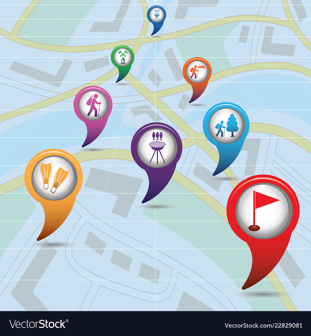 Set of tourism service map pointers vector image Set of tourism service map pointers
