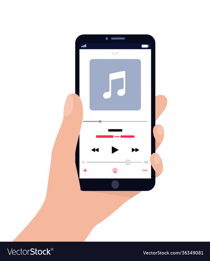 Smartphone in hand with music player app Vector Image