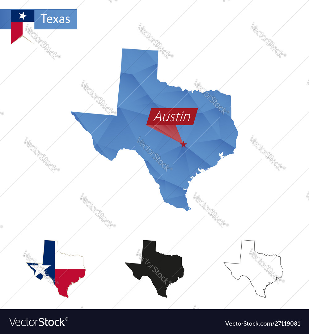 State texas blue low poly map with capital