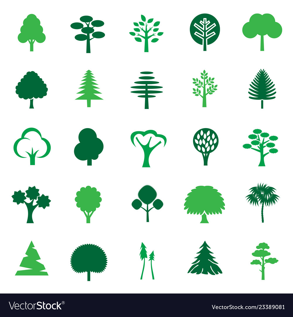 Trees color icon set on white background vector image Trees color icon set on white background