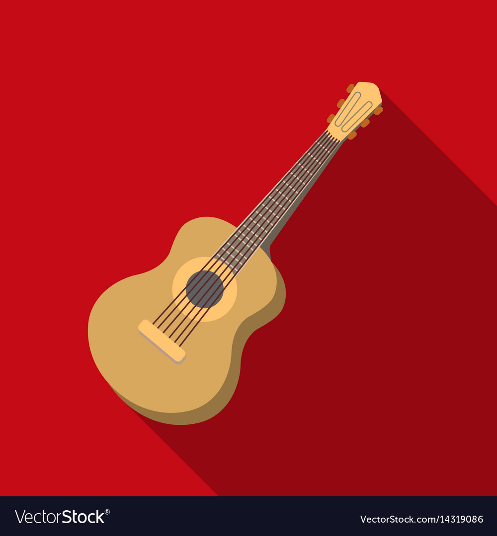 Acoustic Guitar Icon In Flat Style Isolated Vector Image