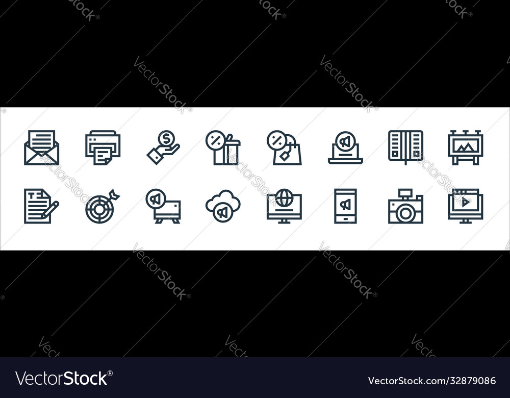 Advertisement line icons linear set quality vector image Advertisement line icons linear set quality