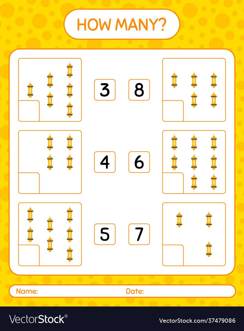 How many counting game with arabic lantern vector image How many counting game with arabic lantern