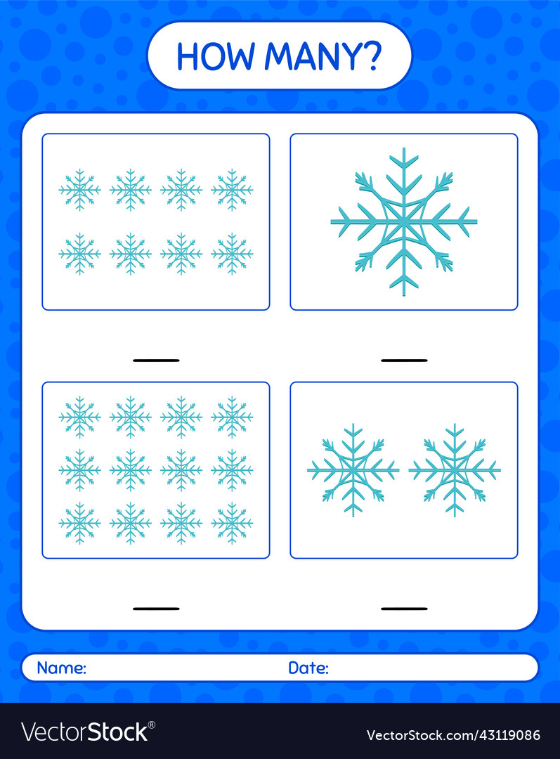 How many counting game with snowman worksheet Vector Image How many counting game with snowman worksheet